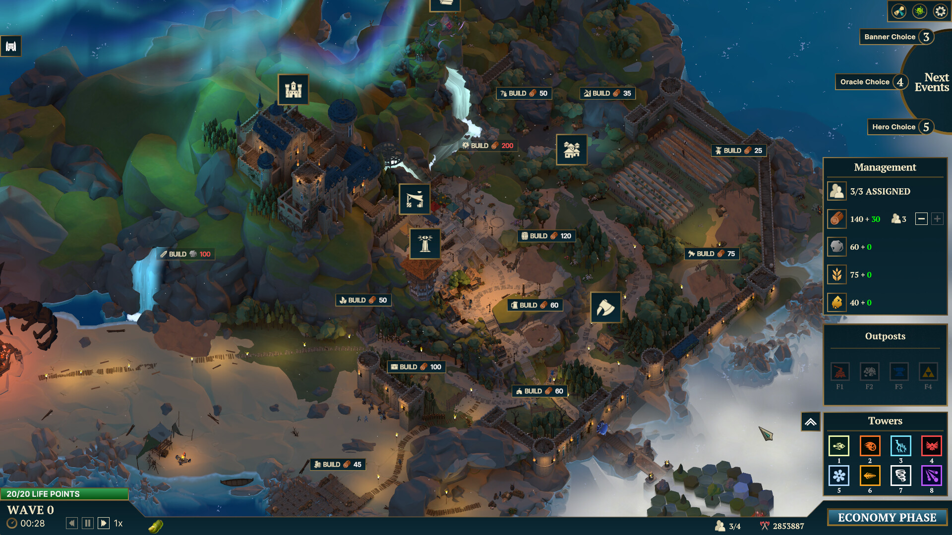 Nordhold gameplay showing the settlement economy management phase