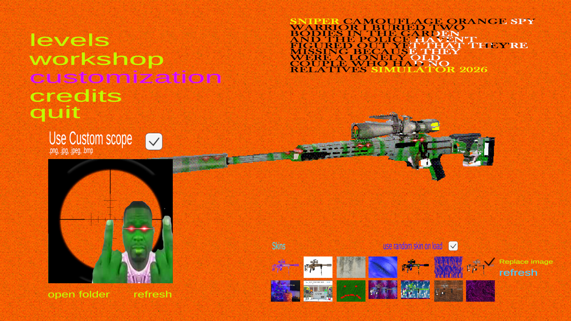 Sniper Camouflage Orange Spy Warrior I Buried Two Bodies in the Garden and the Police Haven't Figured Out Yet That They're Missing Because They Were a Lonely Old Couple Who Had No Relatives Simulator 2026 screenshot 5