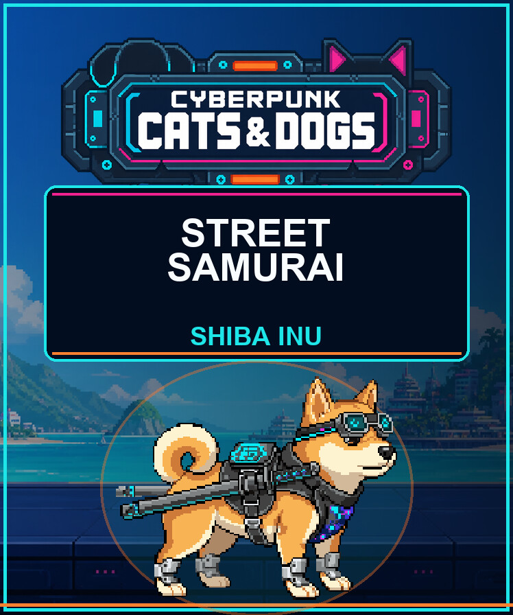 Cyberpunk Cats & Dogs - Street Samurai (Shiba Inu)
