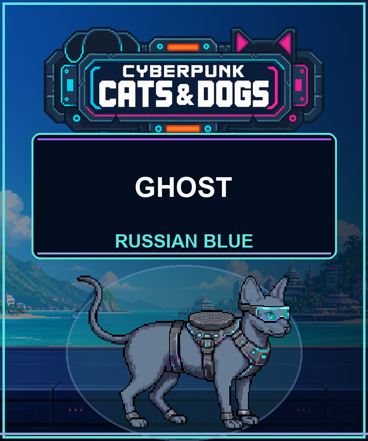 Cyberpunk Cats & Dogs - Ghost (Russian Blue)