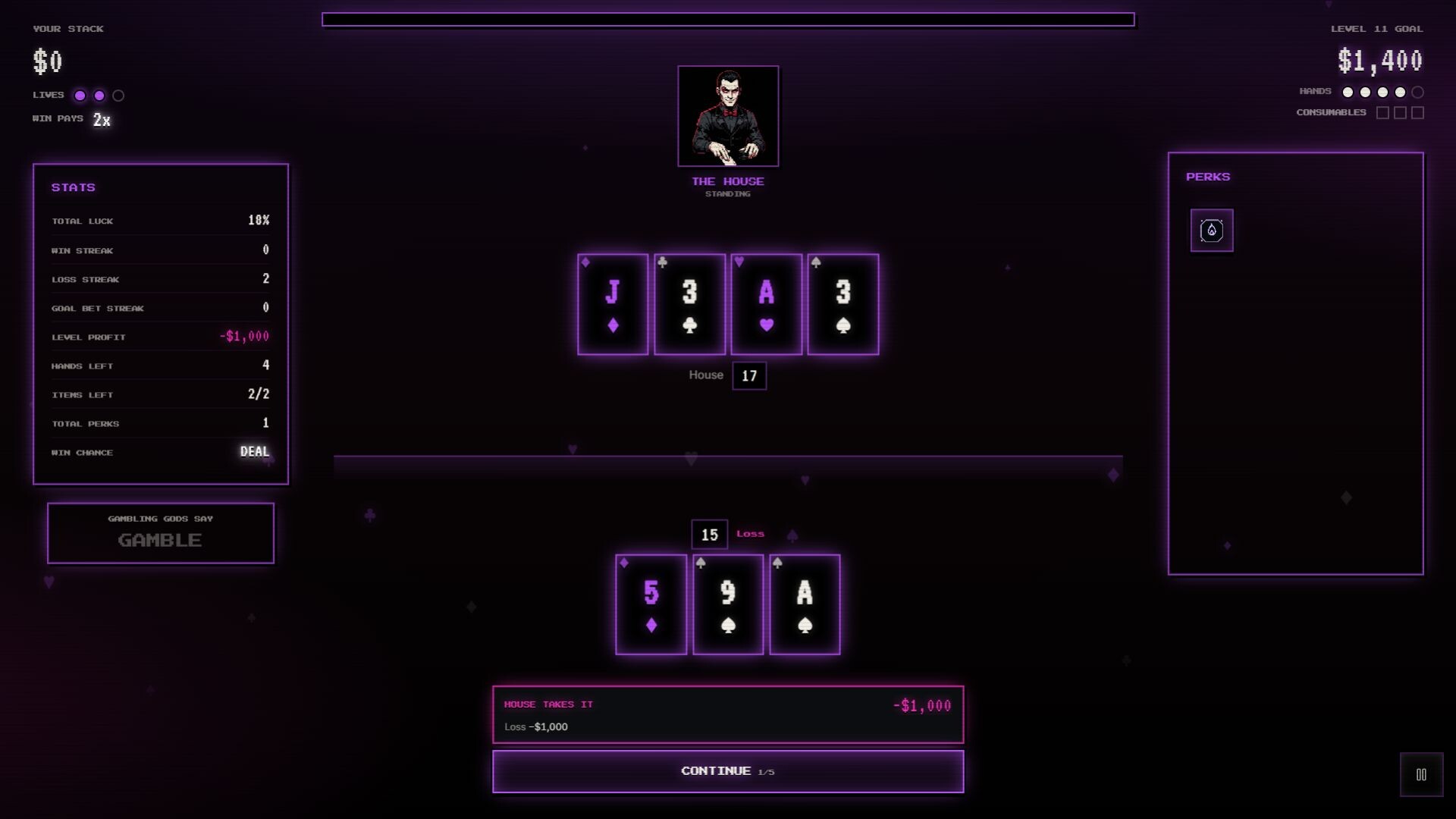The Last Ace - Blackjack Roguelike screenshot 2