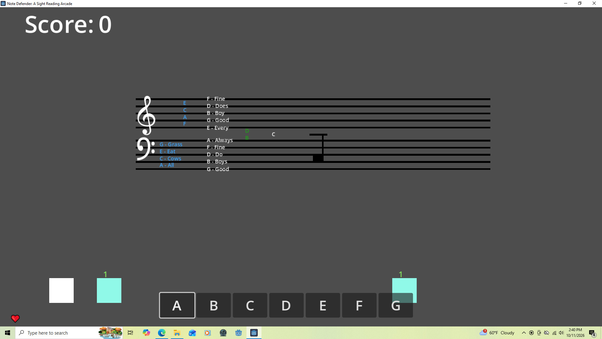 Note Defender: A Sight Reading Arcade screenshot 1
